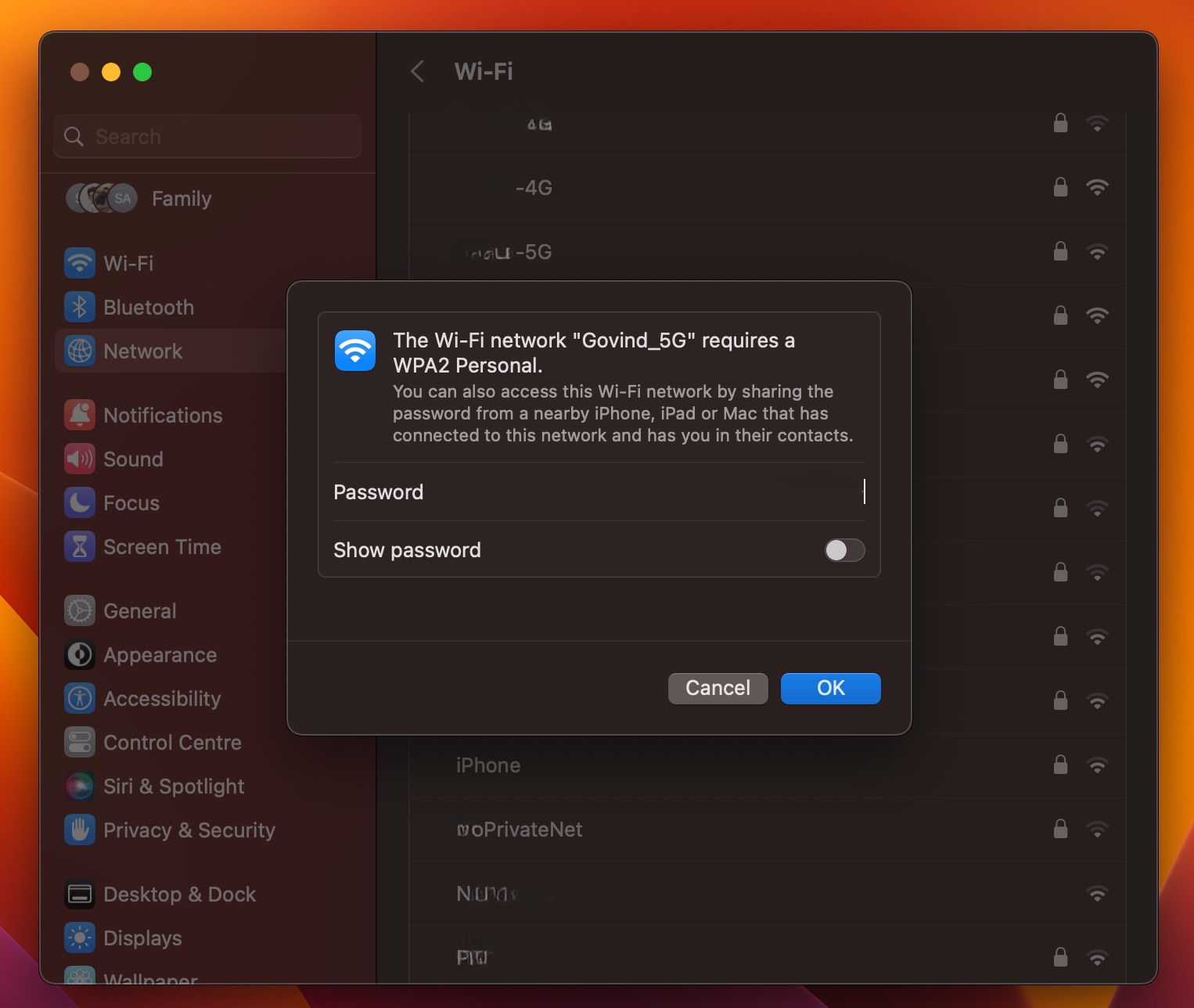 wifi password promp in Mac