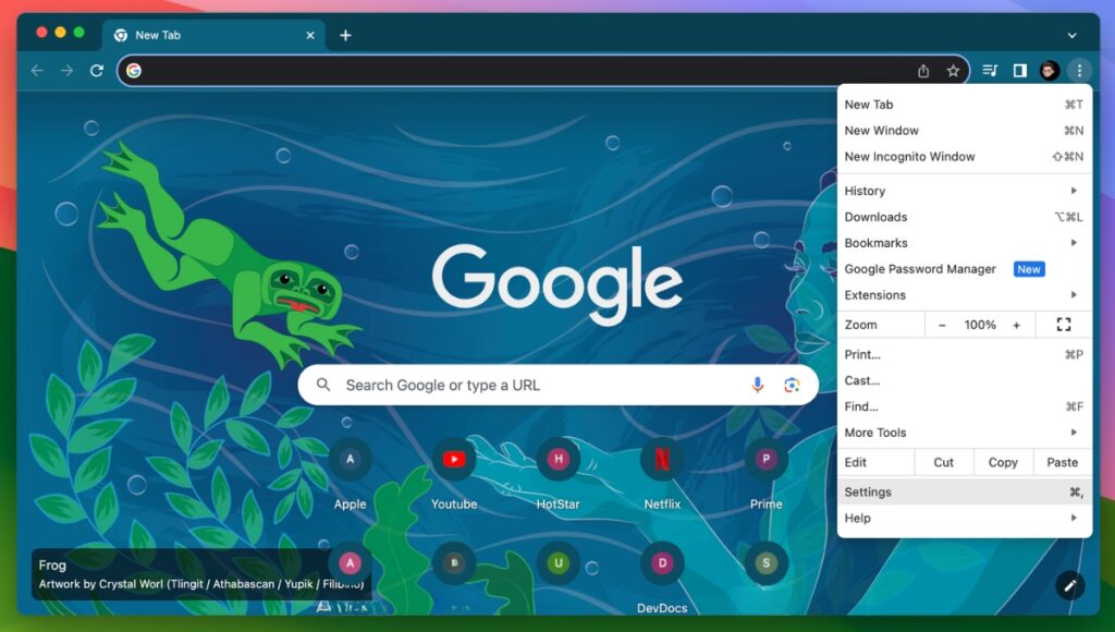 Open Chrome menu