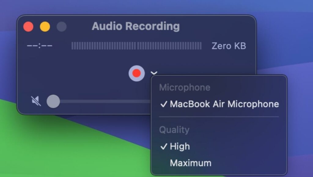 Adjust microphone setting from drop down menu