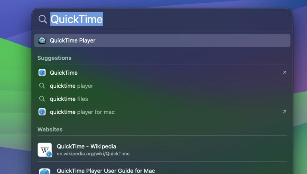 Search QuickTime App in Spotlight